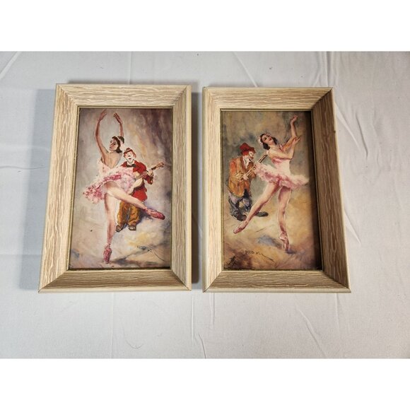 Vintage MCM Art Ballerina & Clown 2 Piece Framed by Fried P - Picture 1 of 8